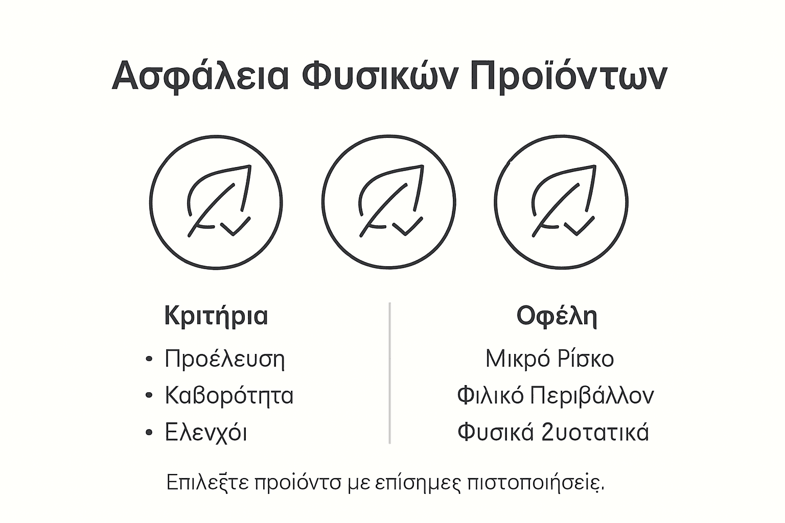Ενημερωτικό γράφημα με βασικά κριτήρια και τα πλεονεκτήματα των πιστοποιήσεων για φυσικά προϊόντα