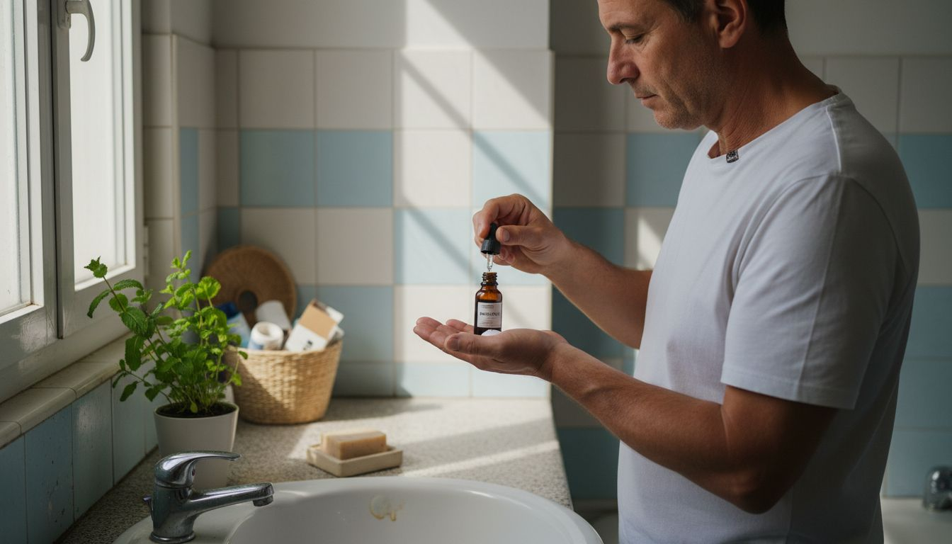 Ένας άνδρας ετοιμάζει σπιτική μάσκα προσώπου χρησιμοποιώντας μόνο φυτικά, vegan υλικά.