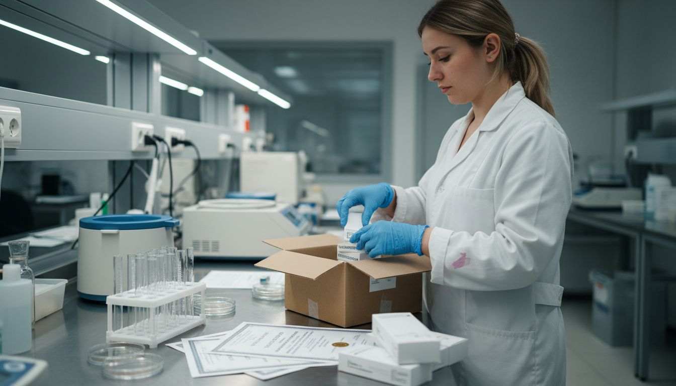 Εργαστηριακός τεχνικός που ελέγχει και πιστοποιεί προϊόντα περιποίησης δέρματος.