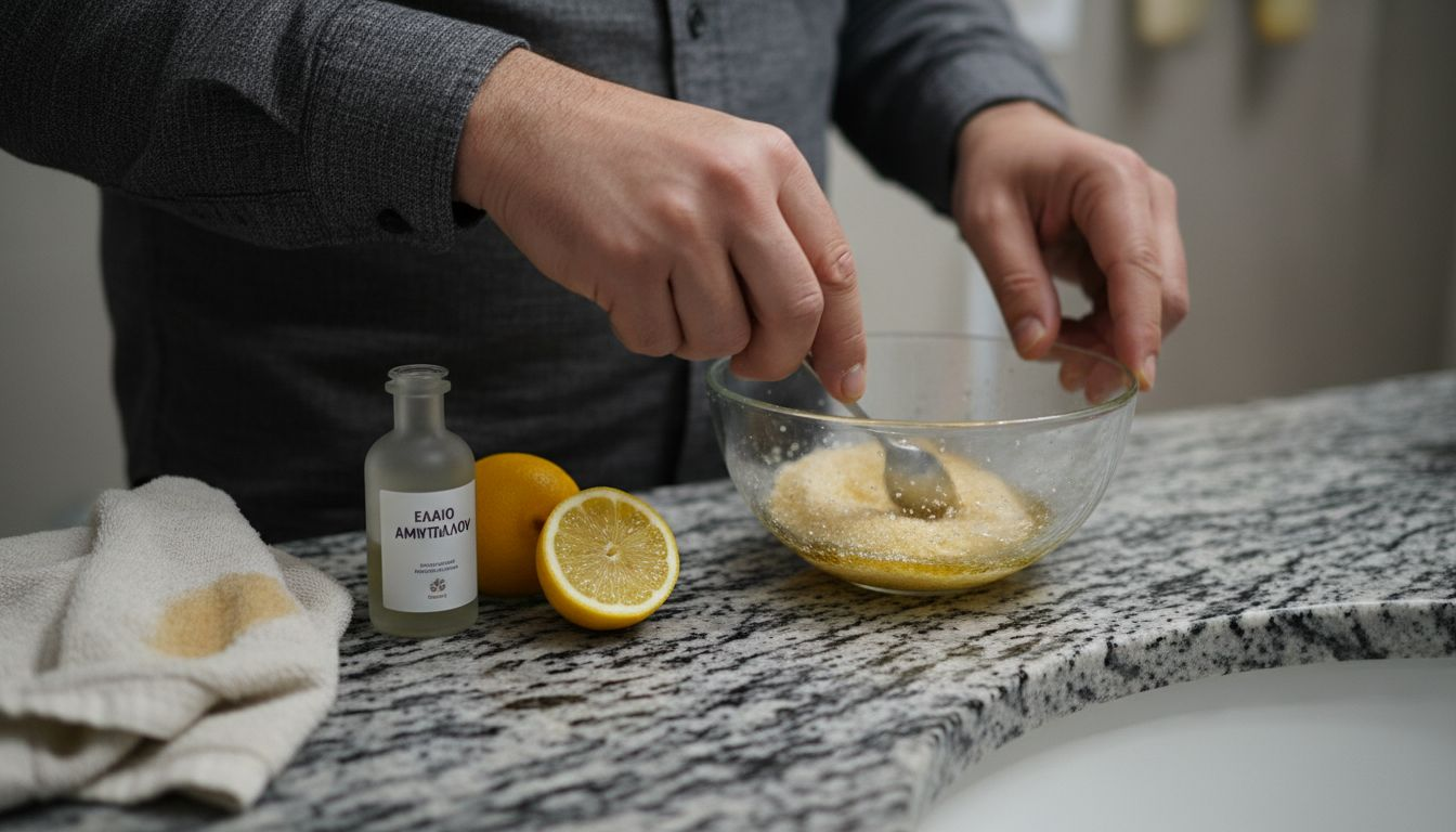 Χέρια ανακατεύουν υλικά για σπιτικό scrub στον νιπτήρα του μπάνιου.