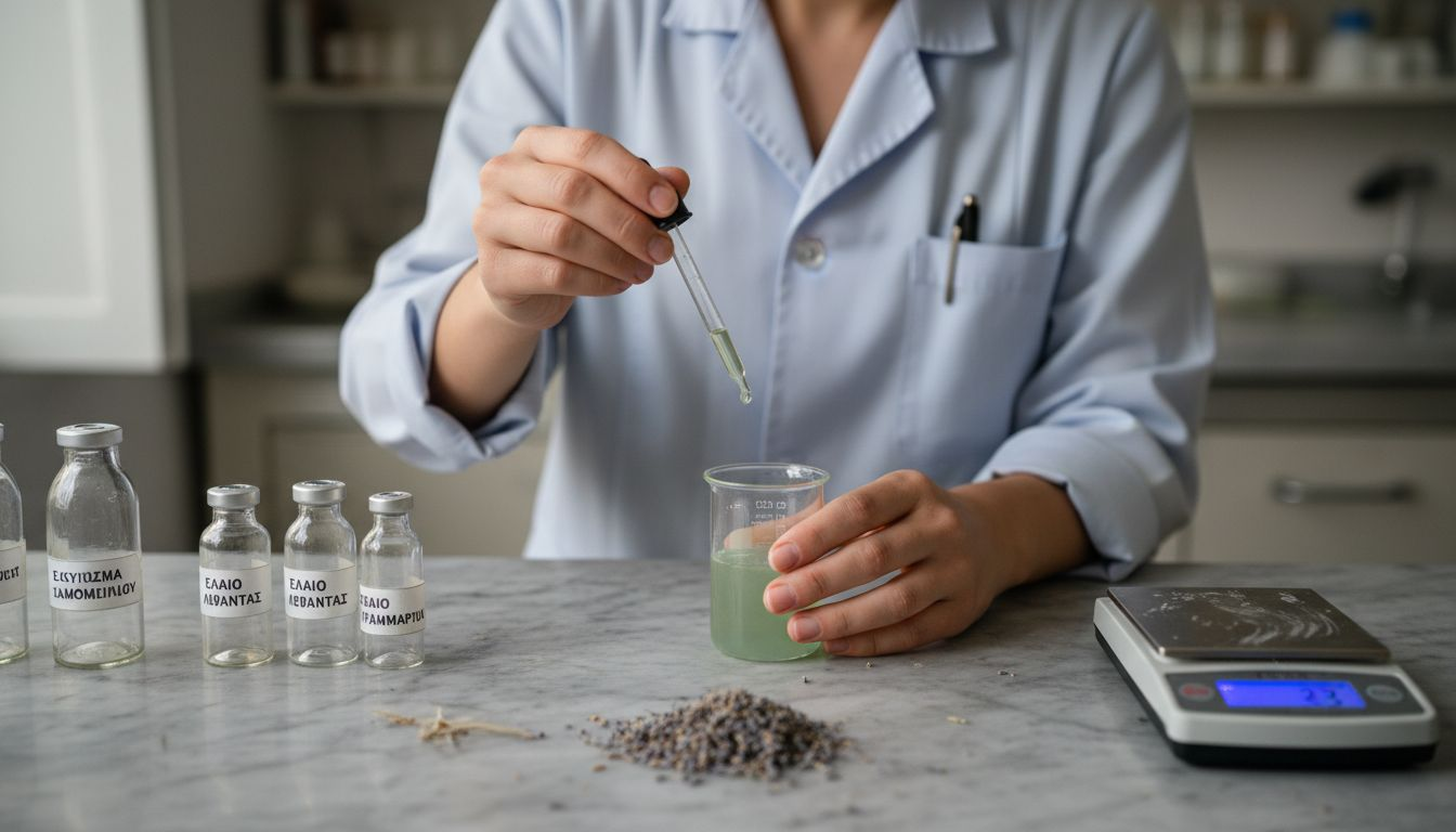 Εργαστηριακός έλεγχος φυτικών εκχυλισμάτων για χρήση σε προϊόντα περιποίησης δέρματος.