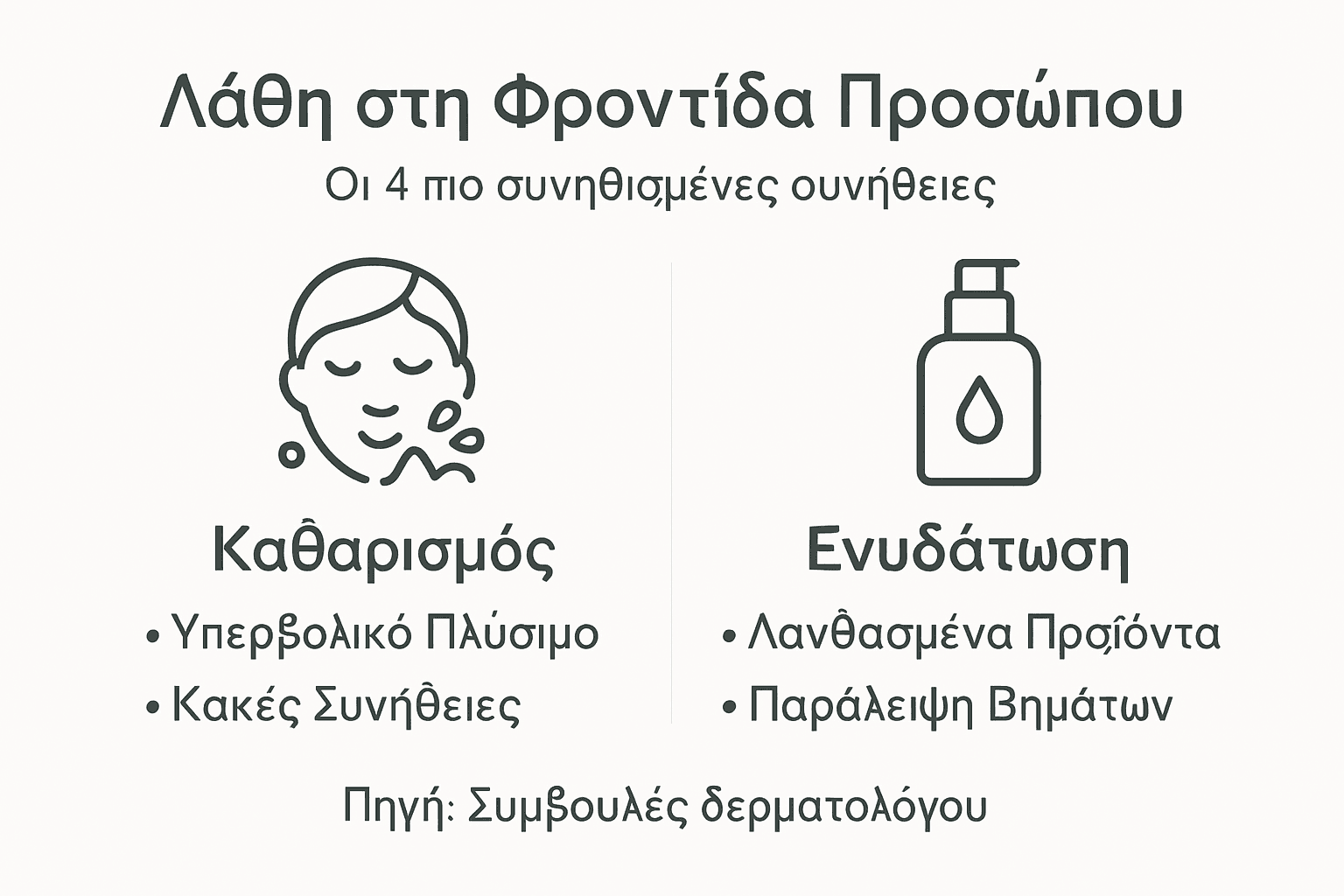 Γραφικό με τα πιο συνηθισμένα λάθη που κάνουμε στην περιποίηση του προσώπου