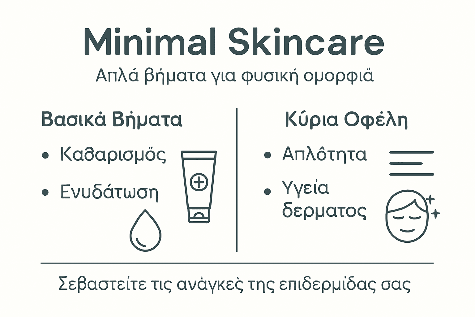 Εικονογράφηση με βασικά βήματα περιποίησης προσώπου και τα οφέλη τους