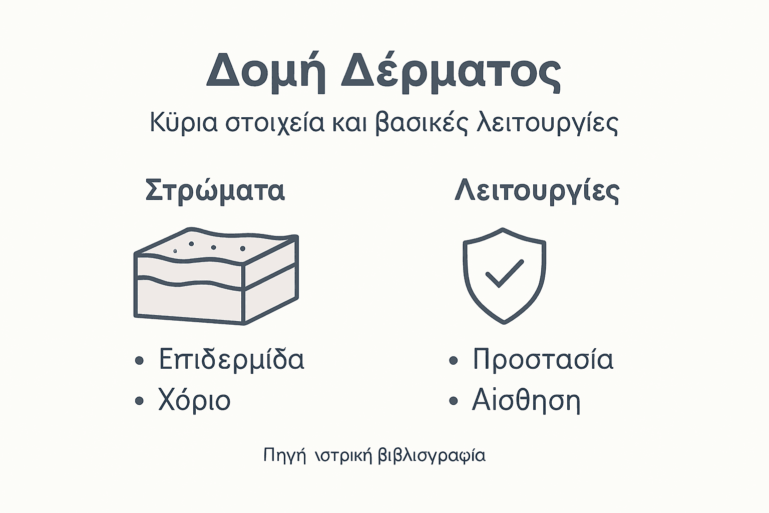 Γραφική απεικόνιση με τα βασικά στοιχεία της βιολογίας του δέρματος