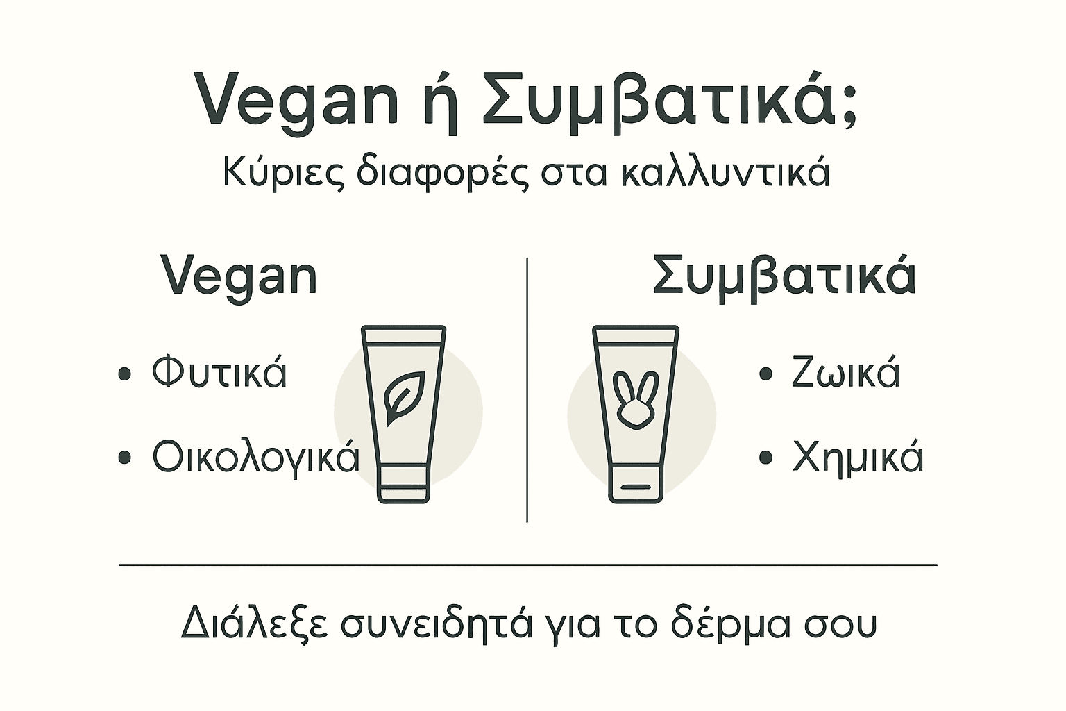 Γραφικό με σύγκριση ανάμεσα σε vegan και συμβατικά καλλυντικά