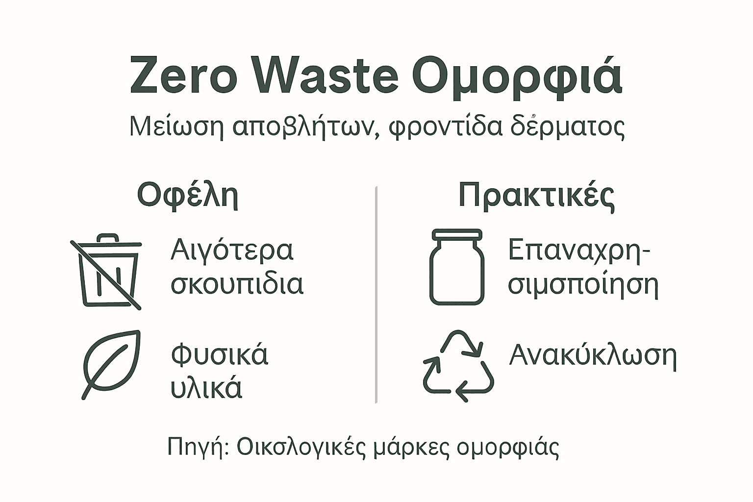 Γραφικό που παρουσιάζει τα οφέλη και τις πρακτικές της φροντίδας προσώπου με μηδενικά απορρίμματα