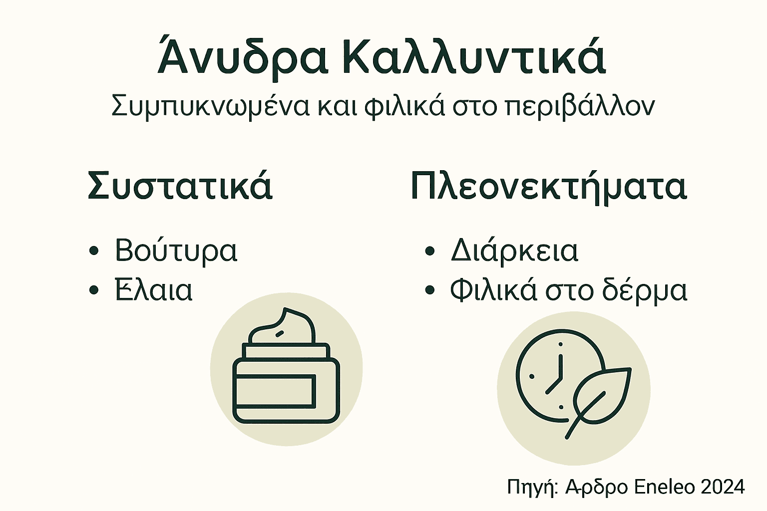 Γραφική απεικόνιση με τα οφέλη των καλλυντικών χωρίς νερό