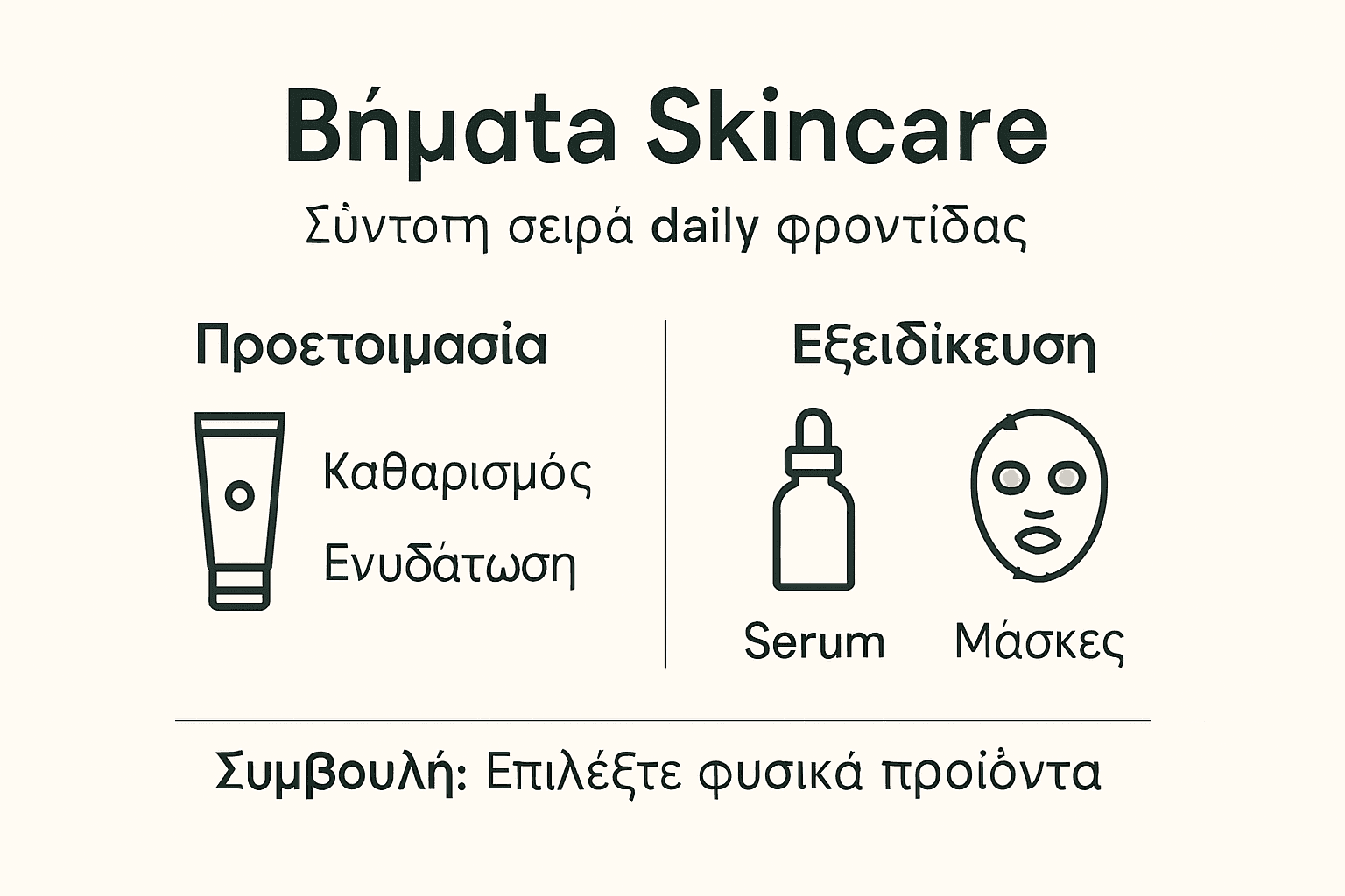 Απλή και ξεκάθαρη απεικόνιση των βασικών βημάτων περιποίησης προσώπου στα ελληνικά