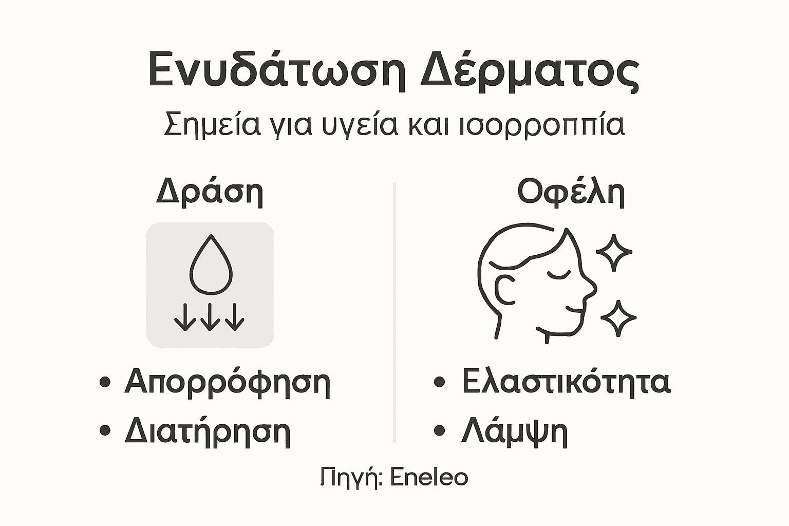 Εικονογράφηση με όλα όσα χρειάζεται να ξέρεις για σωστή ενυδάτωση της επιδερμίδας σου