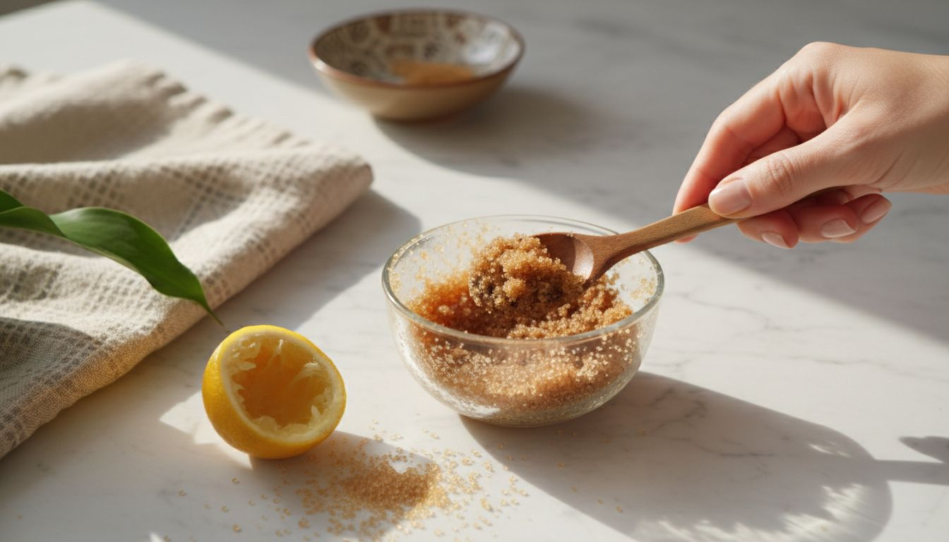 Λεπτομέρεια από φυσικό scrub προσώπου με αγνά, οργανικά συστατικά