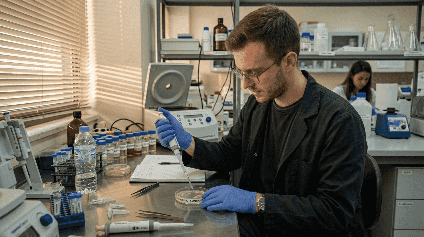 Επιστήμονας διενεργεί δοκιμές για την ασφάλεια καλλυντικών προϊόντων