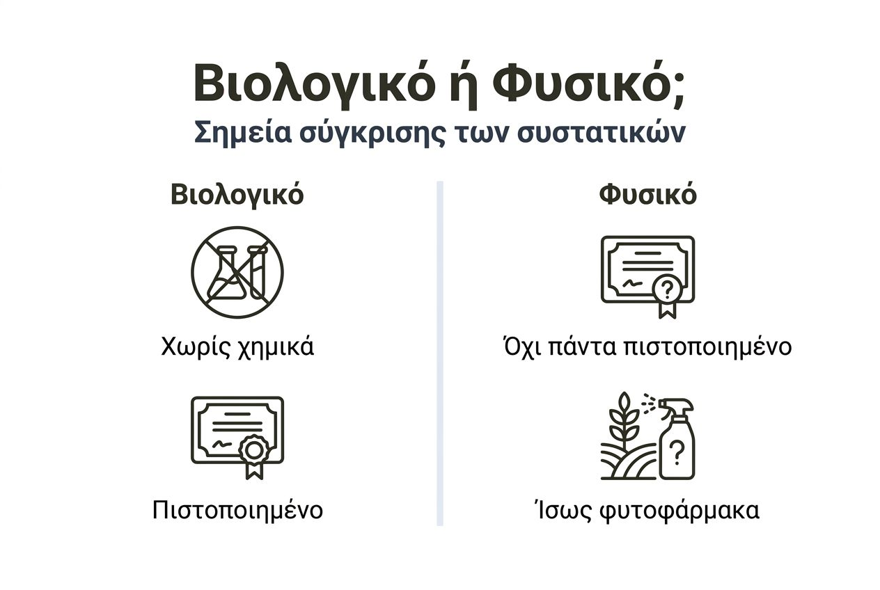 Γραφικό με σύγκριση μεταξύ βιολογικών και φυσικών συστατικών