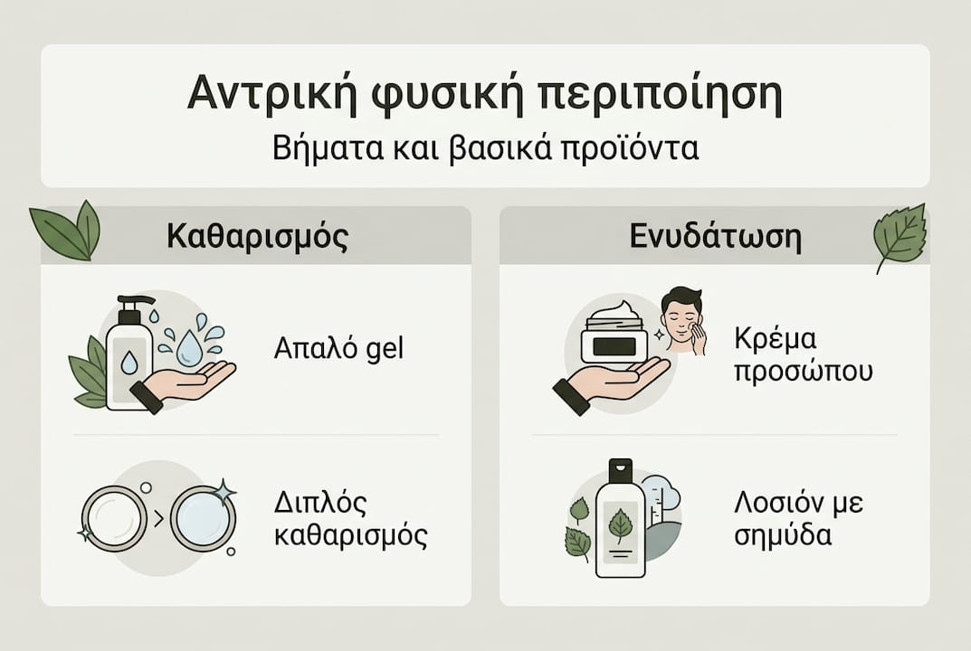 Εικονογραφημένος οδηγός για την ανδρική φροντίδα προσώπου: τα βασικά βήματα για μια ολοκληρωμένη καθημερινή ρουτίνα.