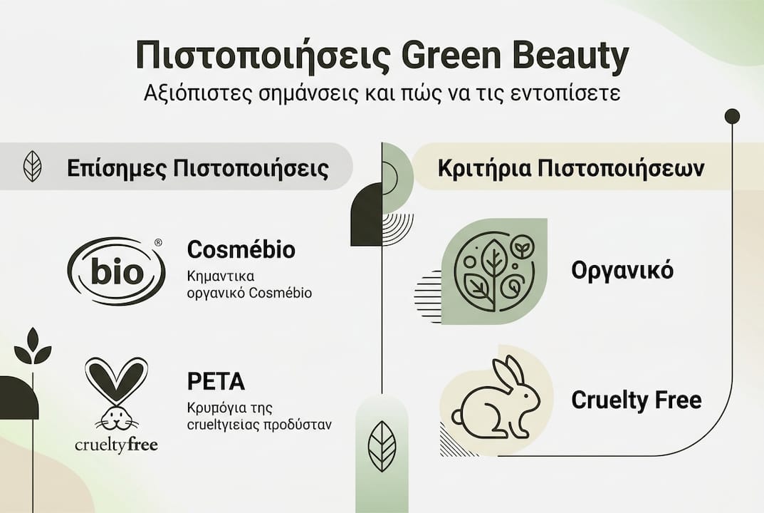 Γραφικό με τις σημαντικότερες πιστοποιήσεις πράσινης ομορφιάς