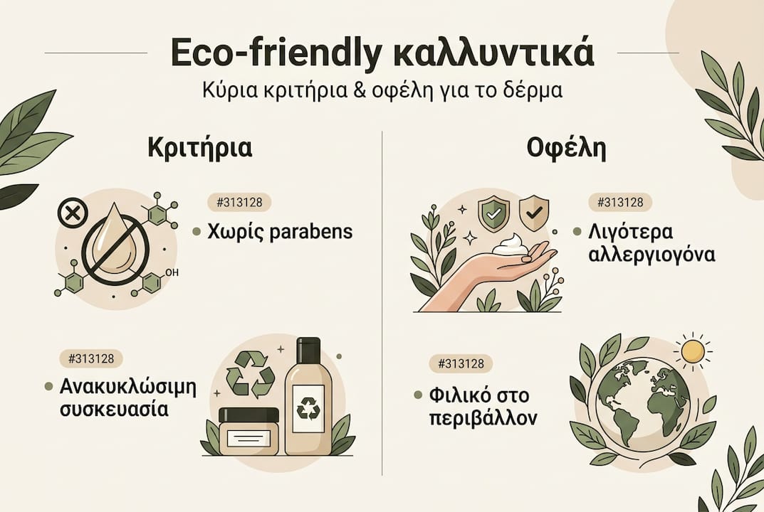 Εικονογραφημένος οδηγός: Τα βασικά κριτήρια για «πράσινα» καλλυντικά και τα οφέλη τους για εσένα και το περιβάλλον