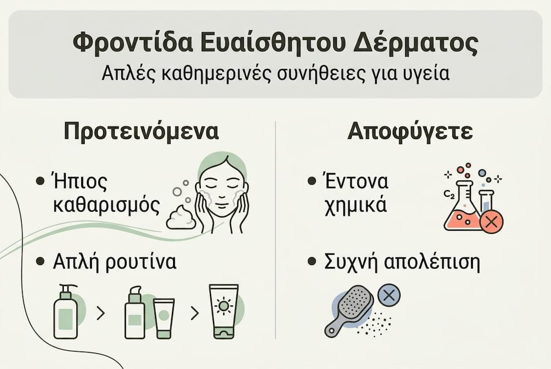 Χρήσιμες καθημερινές συμβουλές για τη φροντίδα του ευαίσθητου δέρματος – infographic