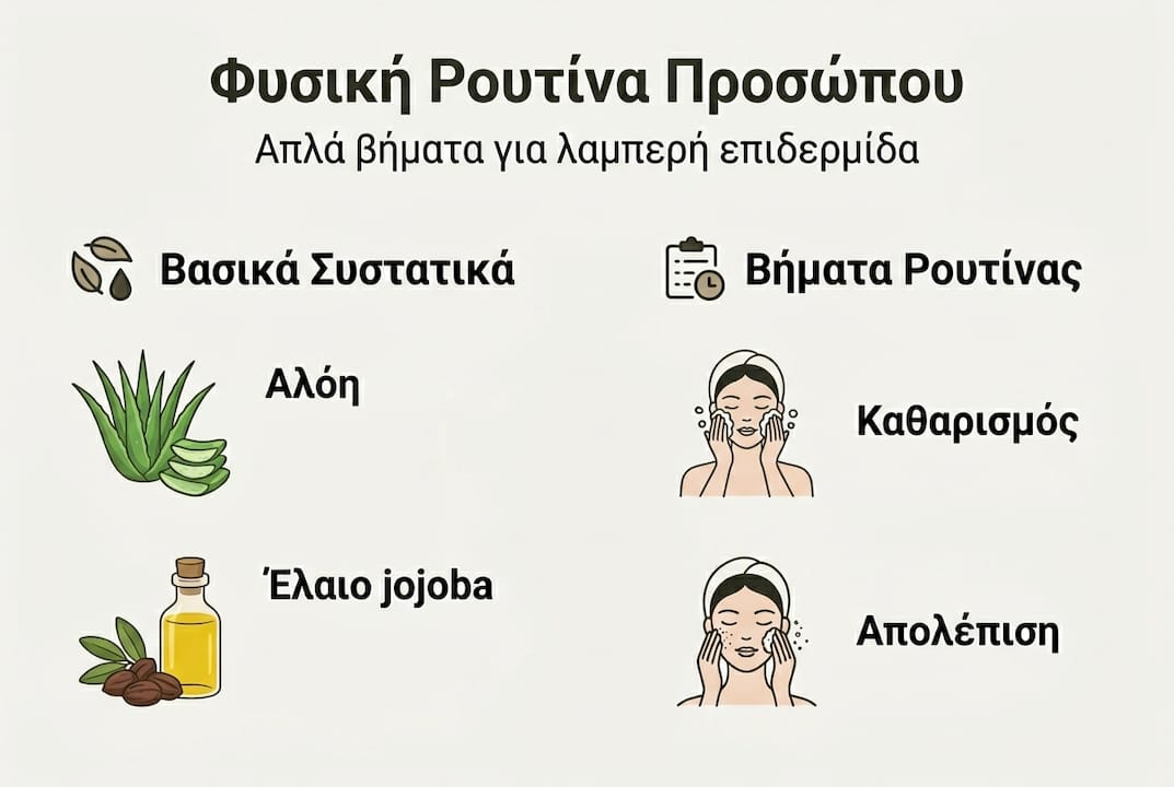 Απλό γραφικό με βασικά βήματα για φυσική περιποίηση προσώπου