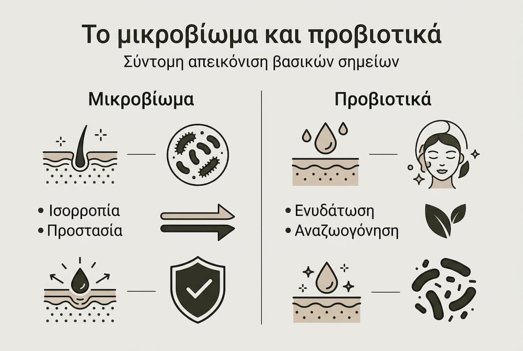 Απλό και κατανοητό γράφημα με τα βασικά οφέλη του μικροβιώματος του δέρματος