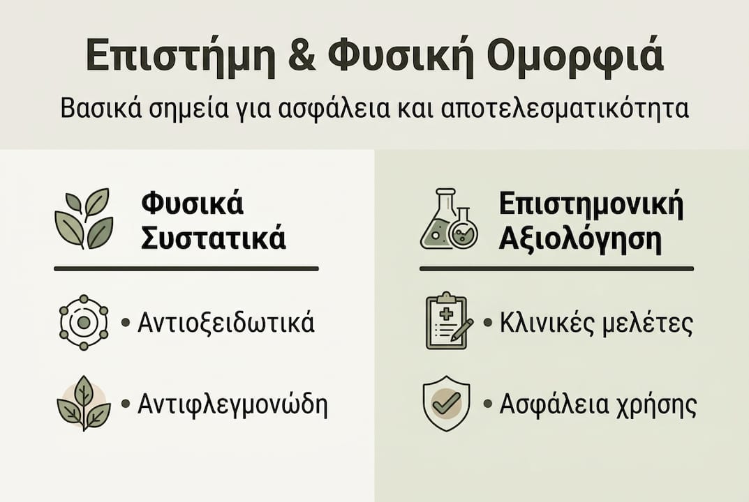 Ενημερωτικό γράφημα με επιστημονικά στοιχεία και τα οφέλη της φυσικής περιποίησης της επιδερμίδας