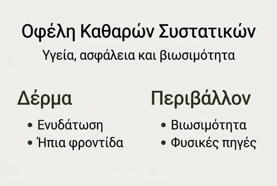 Εικονογραφημένη παρουσίαση με τα βασικά οφέλη των αγνών συστατικών