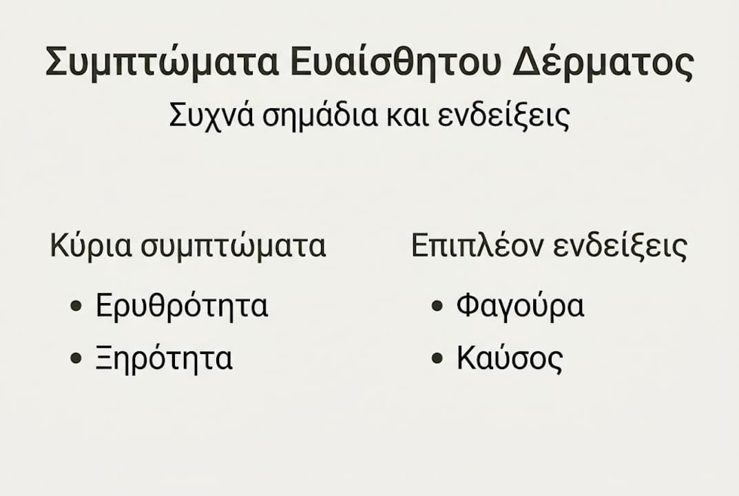 Εικονογραφημένος οδηγός με τα πιο συχνά συμπτώματα ευαίσθητης επιδερμίδας