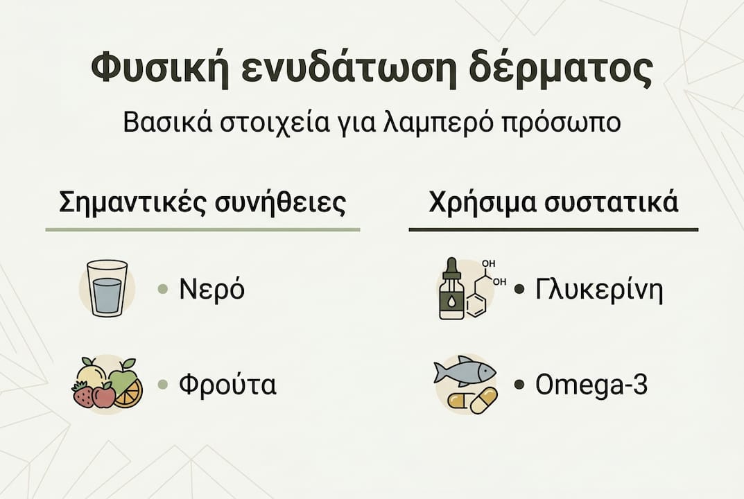 Οι βασικοί παράγοντες που συμβάλλουν στη φυσική ενυδάτωση της επιδερμίδας – όλα όσα πρέπει να γνωρίζουμε, συγκεντρωμένα σε ένα ενημερωτικό infographic.