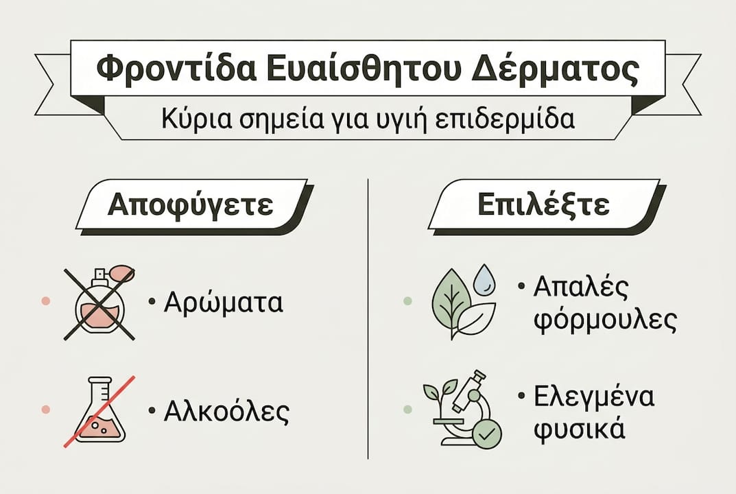 Οδηγός σε infographic: Πώς να περιποιηθείτε σωστά το ευαίσθητο δέρμα σας