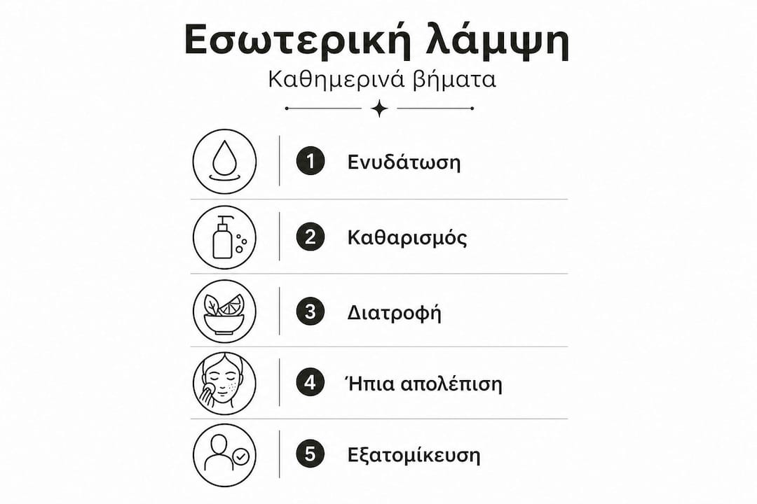 Διαδραστικό γράφημα με πέντε απλά βήματα για λαμπερό και υγιές δέρμα
