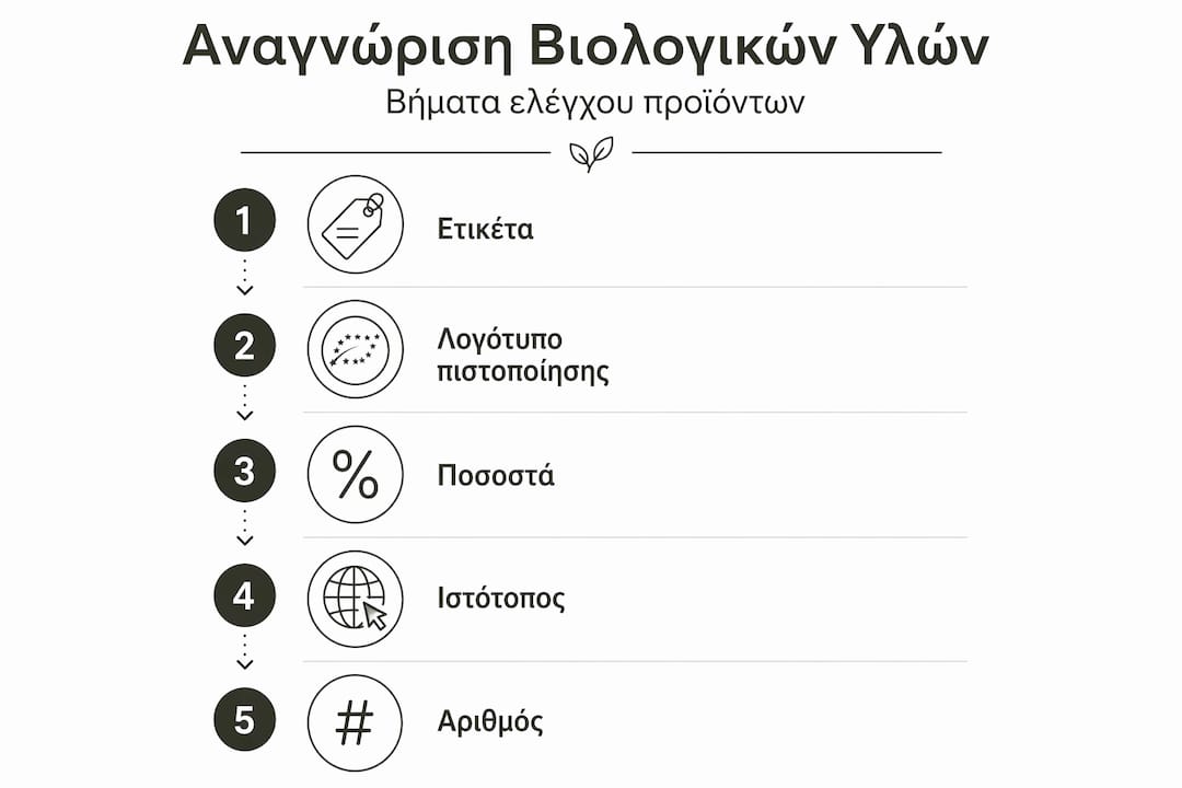 Εικονογραφημένος οδηγός με τα βασικά βήματα για να ελέγξετε αν τα υλικά σας είναι όντως βιολογικά.