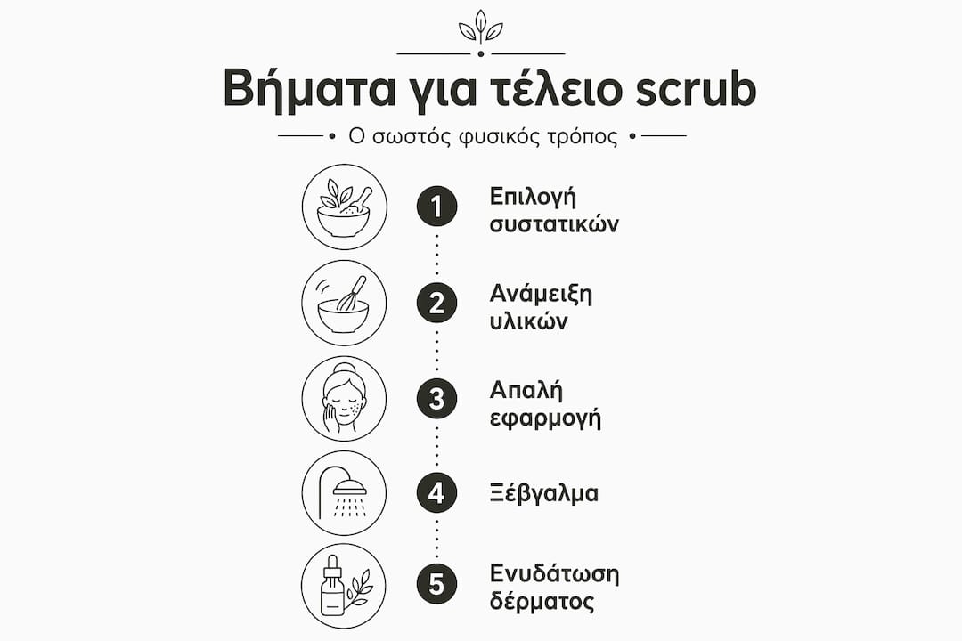 Εικονογραφημένος οδηγός με βήματα για να φτιάξεις μόνος σου φυσικό scrub σώματος