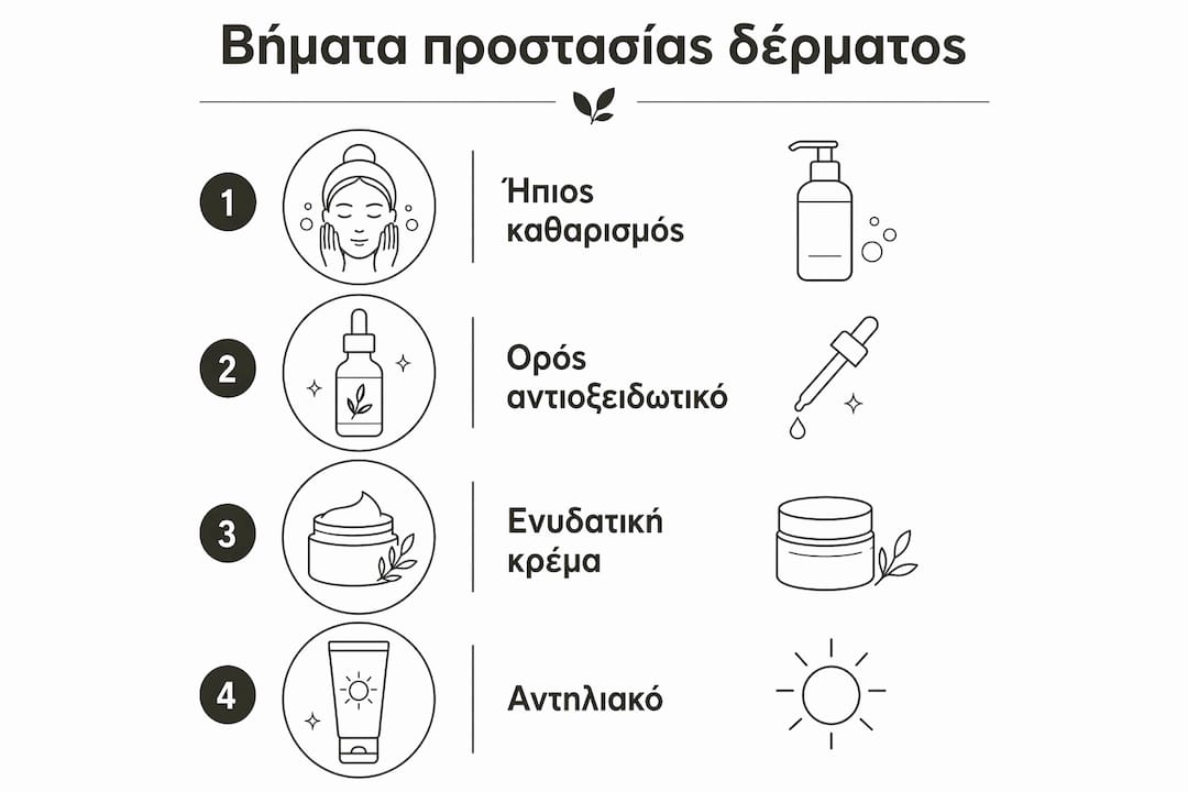 Κατακόρυφο infographic με καθημερινές συμβουλές για την προστασία της επιδερμίδας