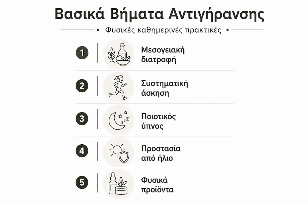 Εικονογραφημένος οδηγός με πέντε βασικά βήματα για νεανική επιδερμίδα