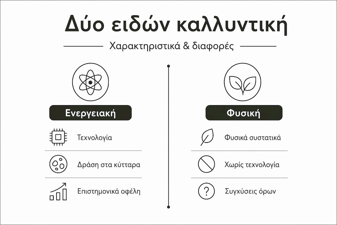 Εντυπωσιακό infographic που παρουσιάζει τη διαφορά ανάμεσα σε καλλυντικά με βάση την τεχνολογία και σε φυσικά προϊόντα ομορφιάς. Δείτε με μια ματιά τα πλεονεκτήματα και τα χαρακτηριστικά κάθε επιλογής, ώστε να αποφασίσετε τι ταιριάζει καλύτερα στις ανάγκες σας.