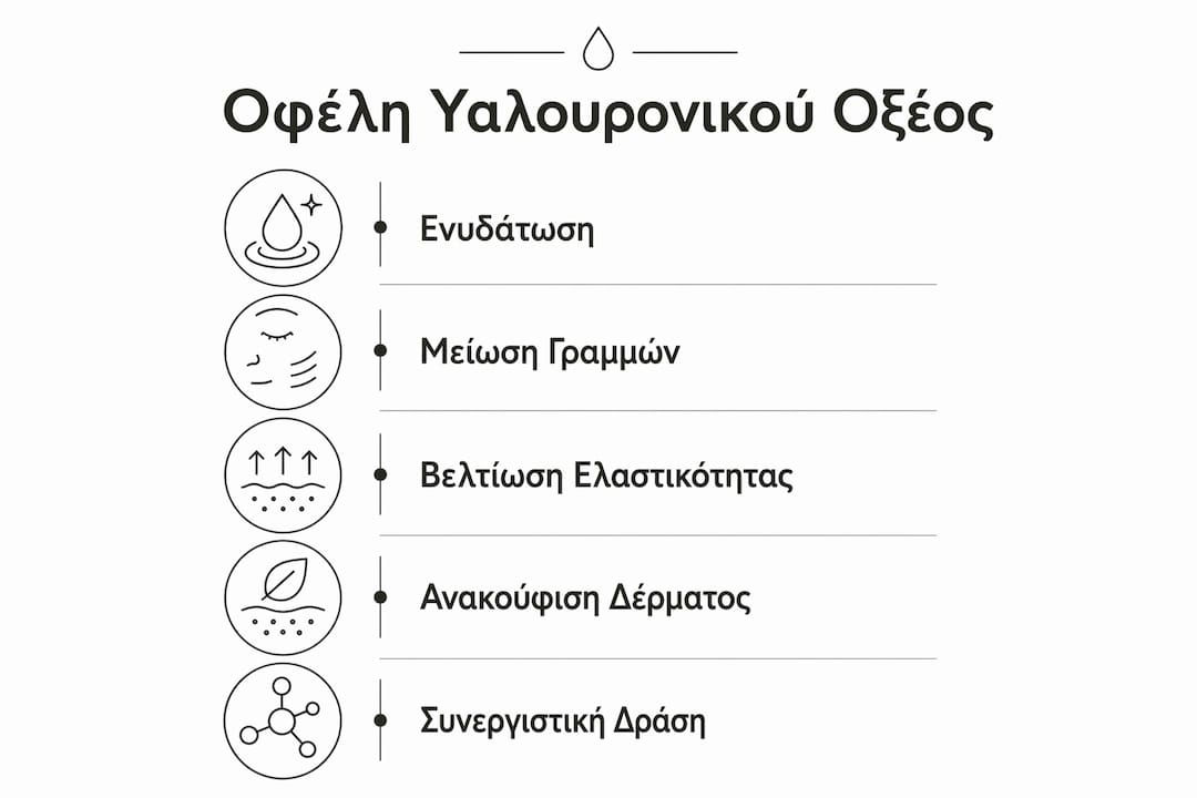 Εικόνα με τα οφέλη των κρεμών υαλουρονικού οξέος