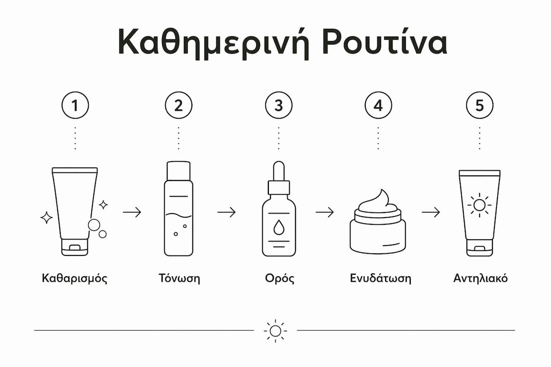 Εικονογραφημένος οδηγός με τα βασικά βήματα της καθημερινής περιποίησης προσώπου