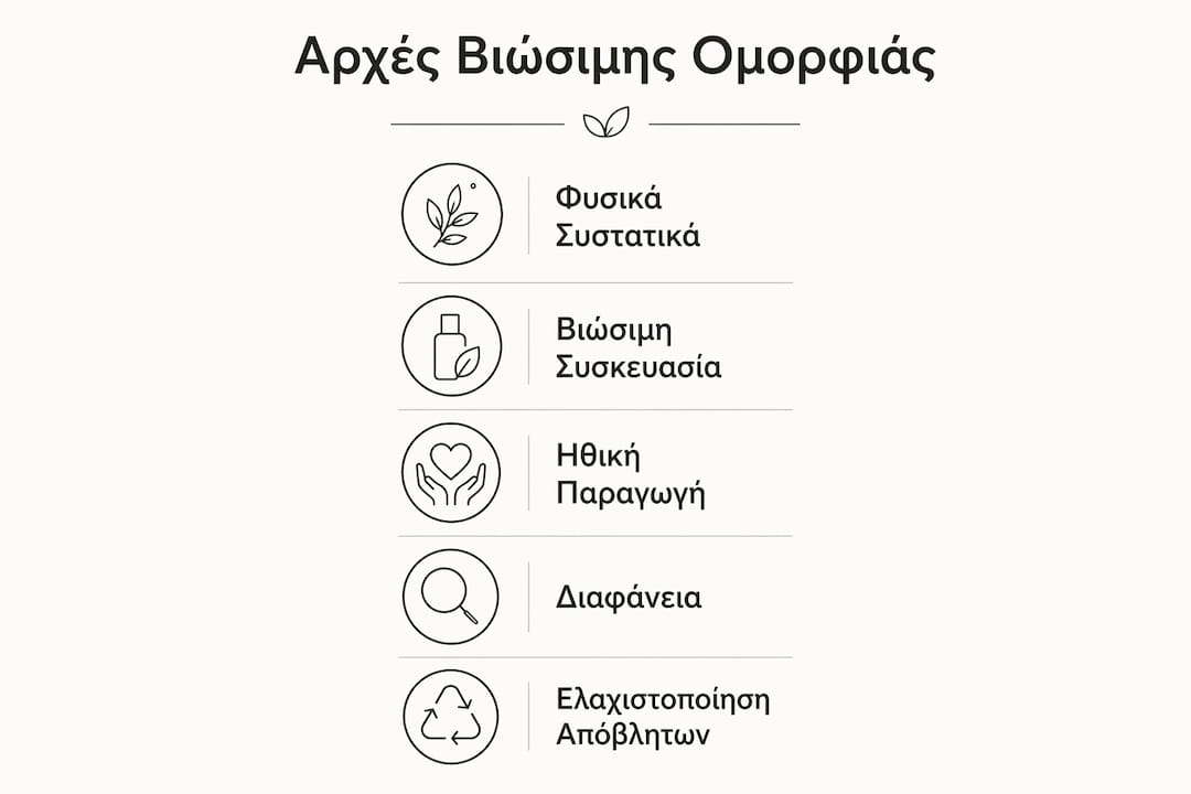 Εικονογραφημένος οδηγός με βασικές αρχές για μια πιο βιώσιμη προσέγγιση στην ομορφιά