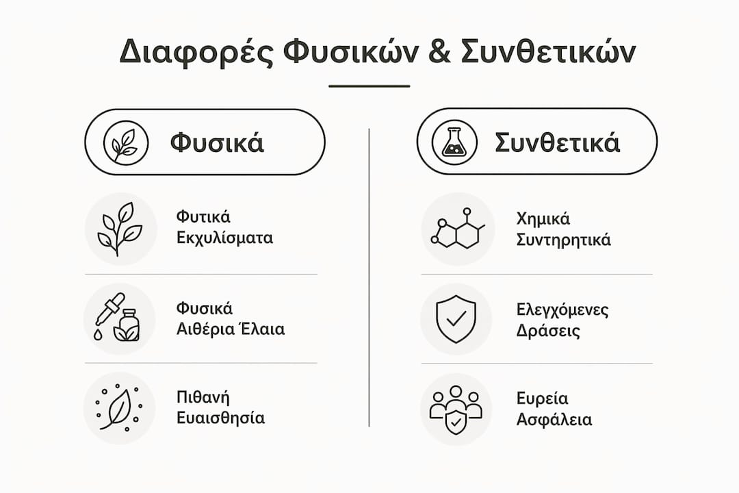 Ενδιαφέρουσα σύγκριση φυσικών και συνθετικών συστατικών στα καλλυντικά μέσα από ένα κατατοπιστικό infographic