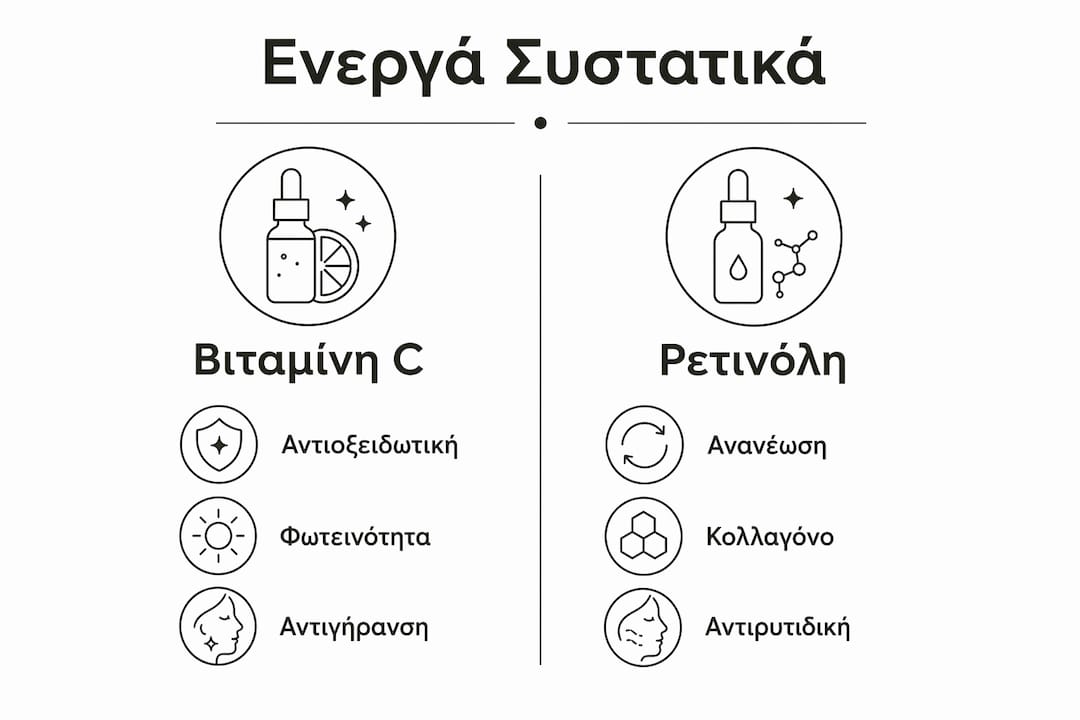 Γραφικό με σύγκριση των βασικών δραστικών συστατικών στα προϊόντα περιποίησης προσώπου