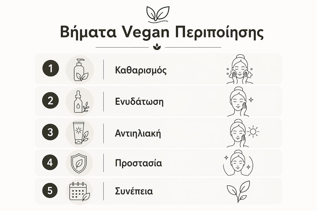 Οδηγός vegan φροντίδας προσώπου: όλα τα βασικά βήματα σε μία εικόνα