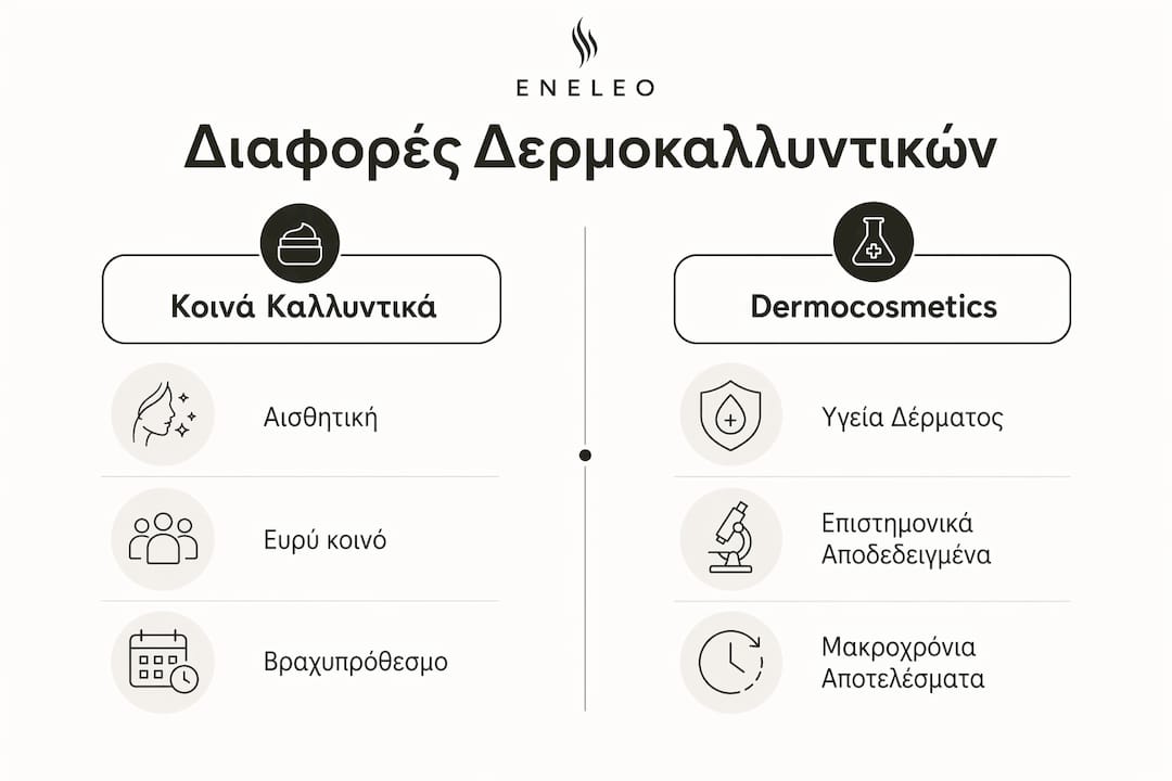 Ενημερωτικό γράφημα: Σύγκριση δερμοκαλλυντικών και συμβατικών καλλυντικών