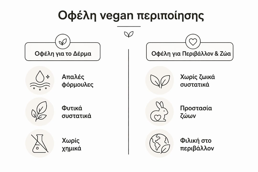 Ενημερωτικό γράφημα που αναδεικνύει τα οφέλη της vegan περιποίησης για το δέρμα και το περιβάλλον