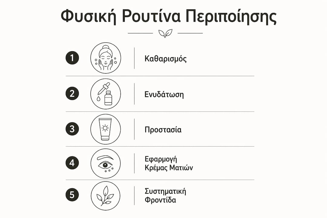 Εικονογραφημένος οδηγός με πέντε φυσικά βήματα για την καθημερινή φροντίδα της επιδερμίδας