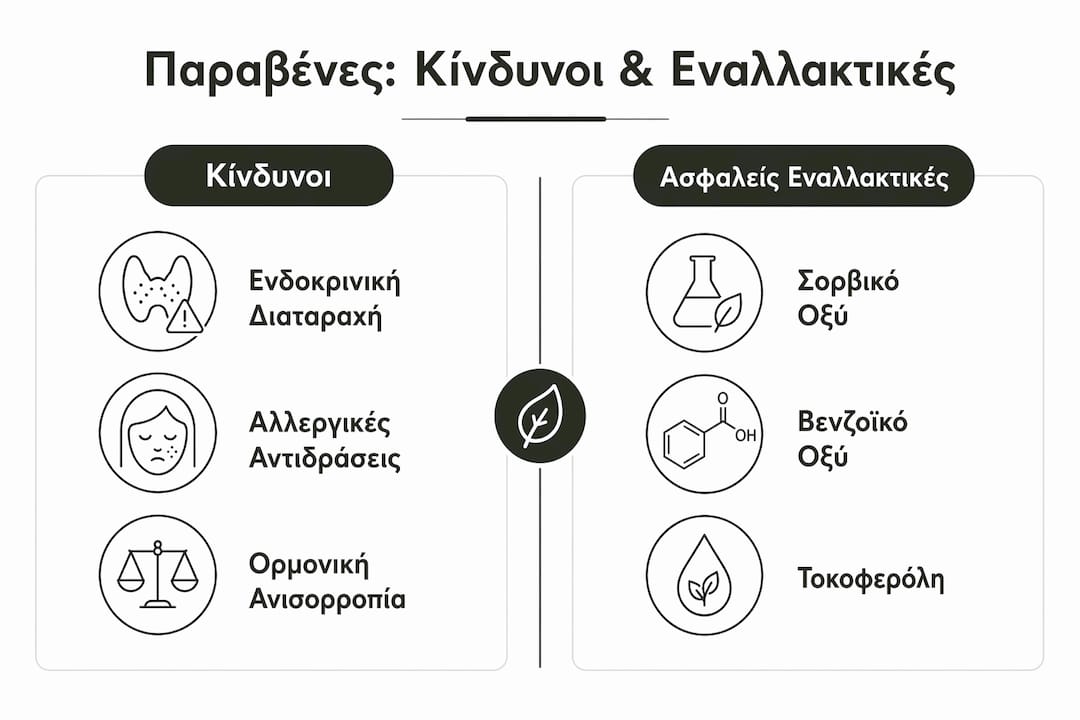 Ενημερωτικό γράφημα: Κίνδυνοι από parabens και ασφαλείς εναλλακτικές επιλογές