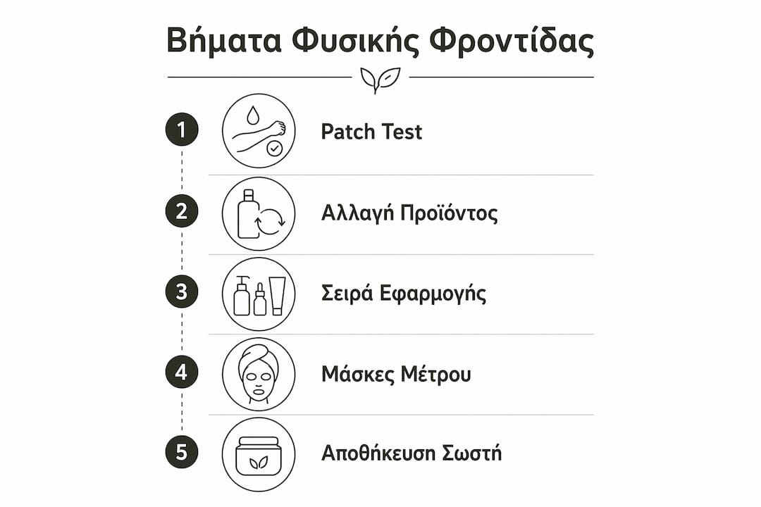 Εικονογραφημένος οδηγός με βήματα για να εντάξετε τα φυσικά καλλυντικά στην καθημερινή σας περιποίηση