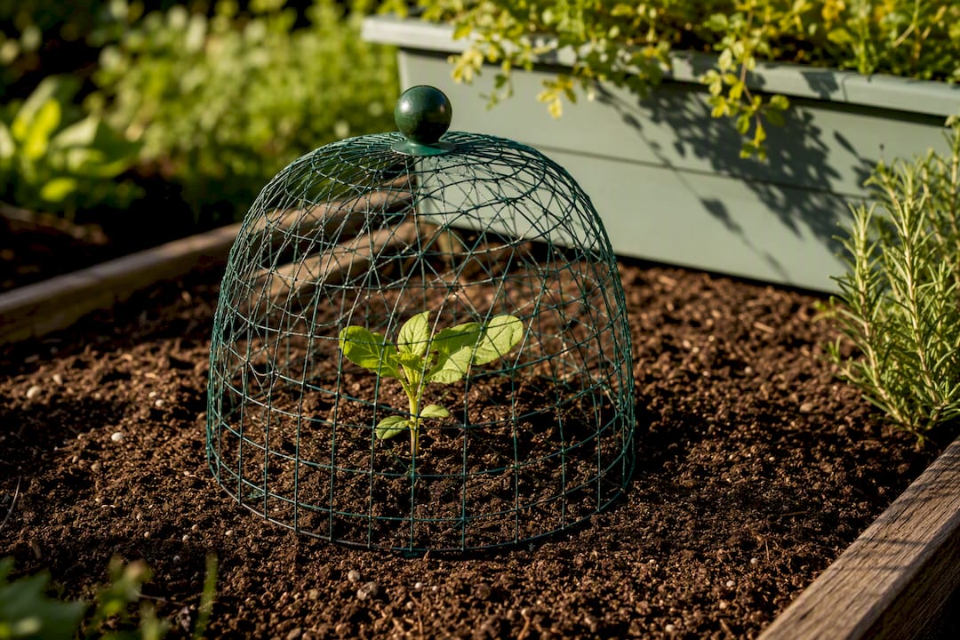 Cloche protecting a young garden seedling