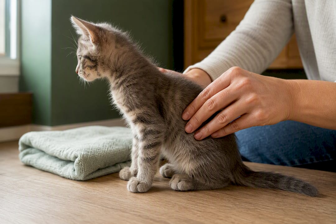 Owner gently checks kitten ribs