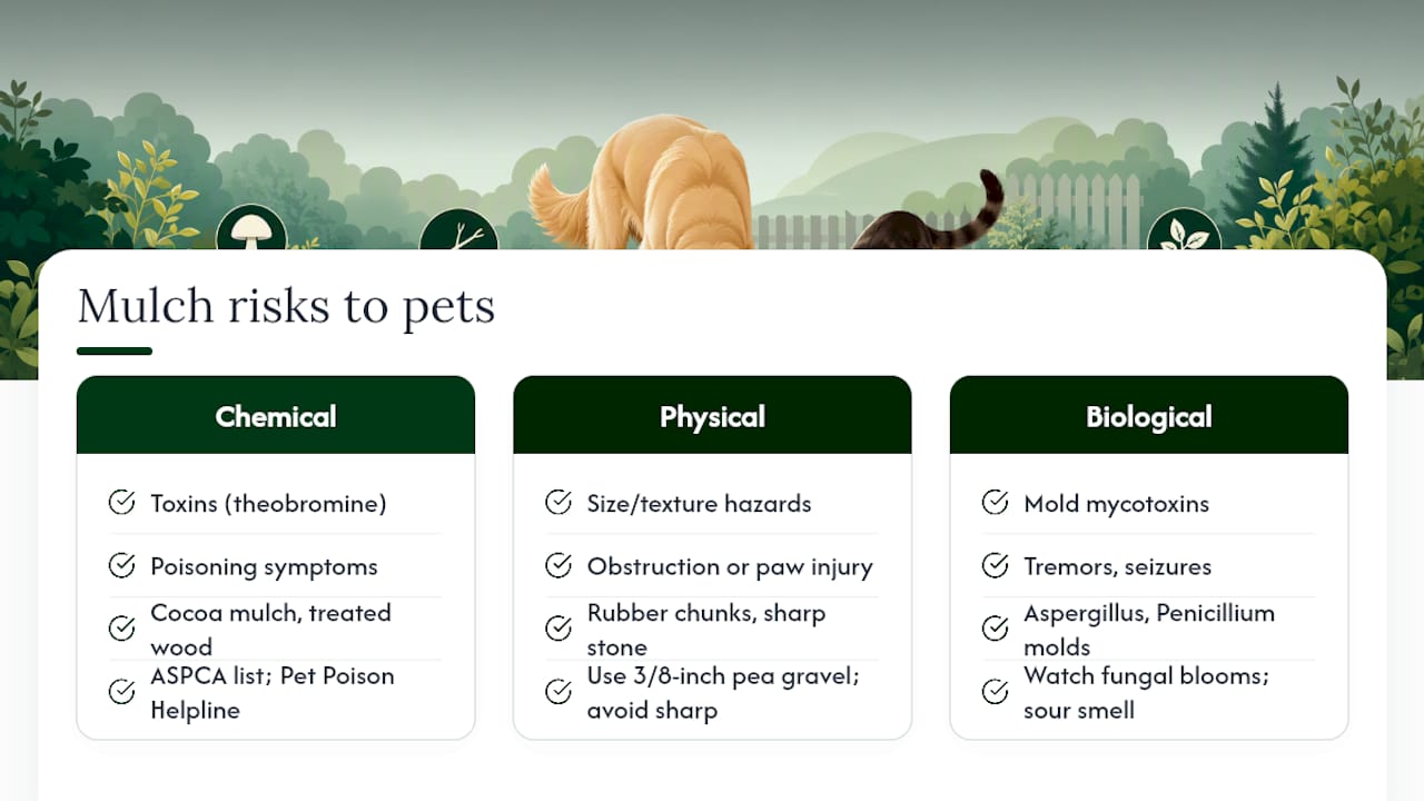 The Three Ways Mulch Hurts Pets — overview diagram