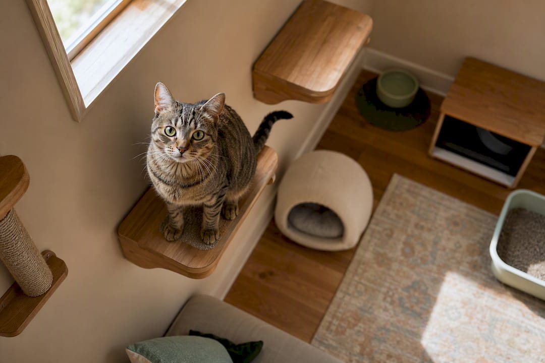 Cat using elevated safe-room perch