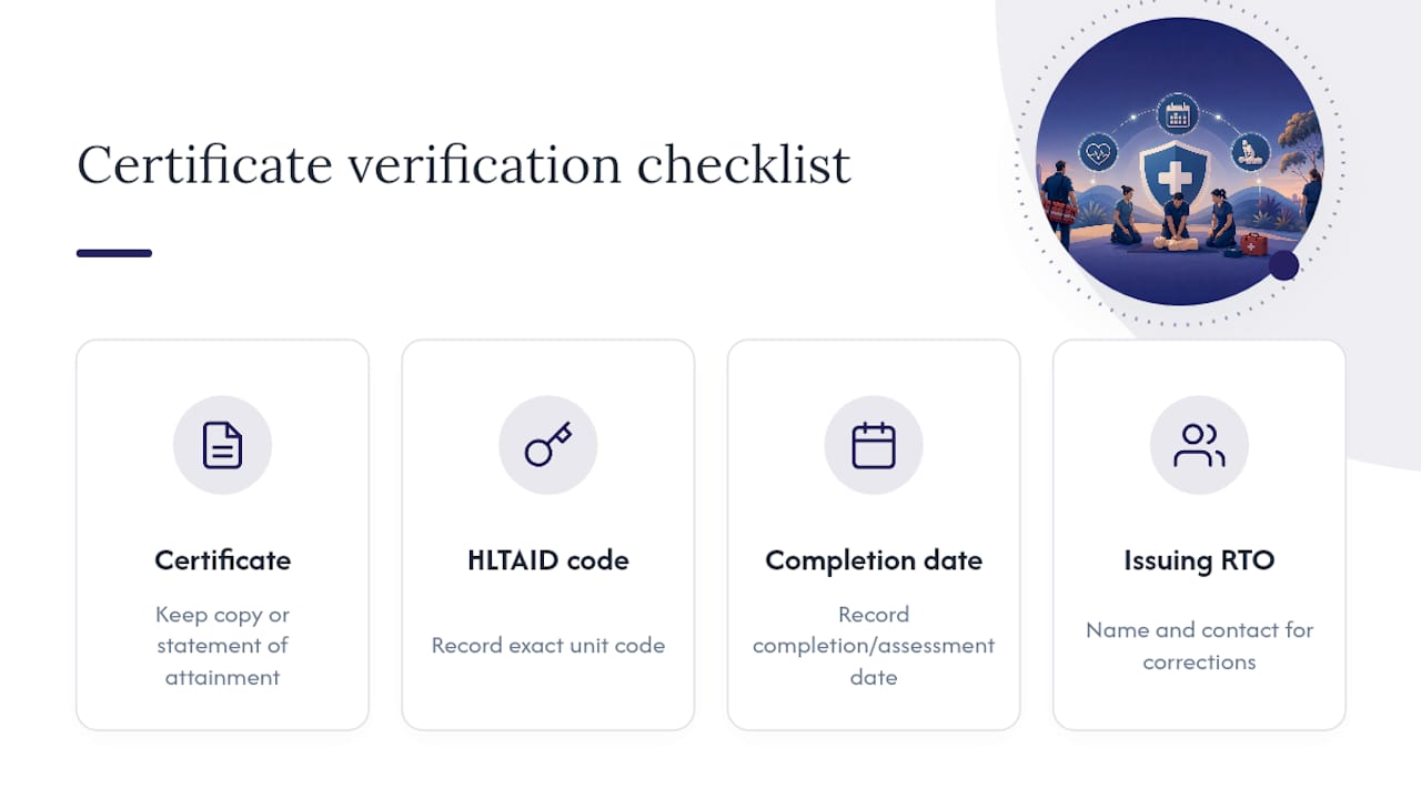 First aid certificate verification requirements