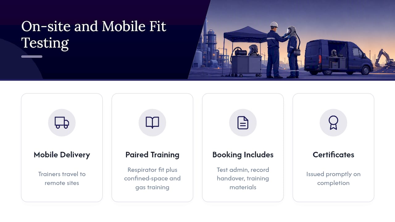 Prime First Aid and Training: on-site and mobile fit testing — overview diagram
